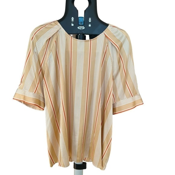 Worthington Women’s Striped Key Hole Neck Short Sleeve Blouse size XL - Picture 1 of 9